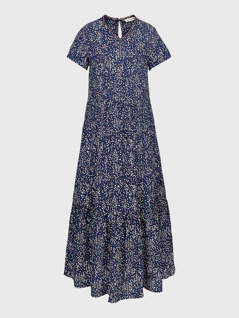 Lány Tommy Hilfiger Floral Midi Dresses Kék | HU 1746KOR